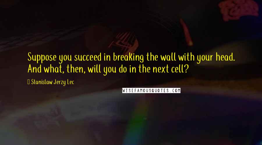 Stanislaw Jerzy Lec Quotes: Suppose you succeed in breaking the wall with your head. And what, then, will you do in the next cell?