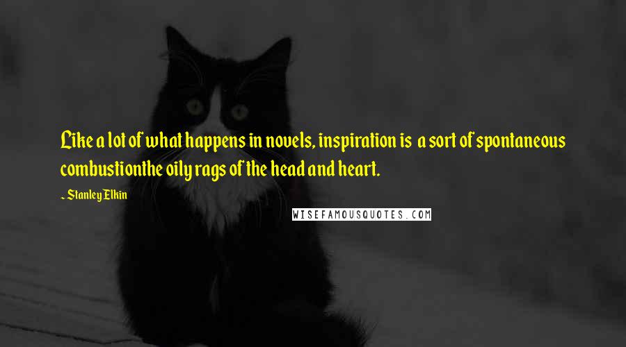 Stanley Elkin Quotes: Like a lot of what happens in novels, inspiration is a sort of spontaneous combustionthe oily rags of the head and heart.