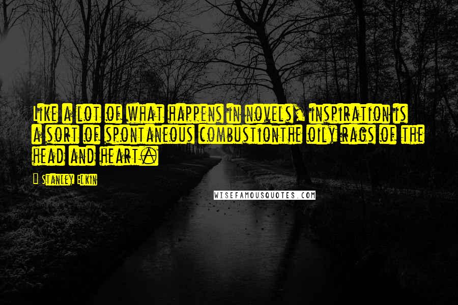 Stanley Elkin Quotes: Like a lot of what happens in novels, inspiration is a sort of spontaneous combustionthe oily rags of the head and heart.