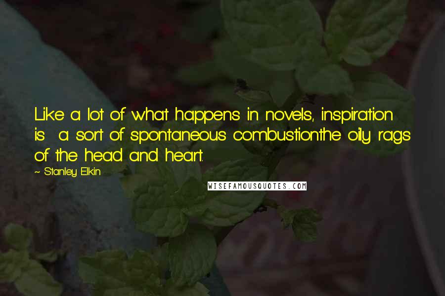 Stanley Elkin Quotes: Like a lot of what happens in novels, inspiration is  a sort of spontaneous combustionthe oily rags of the head and heart.