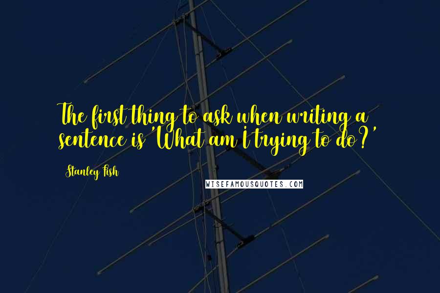 Stanley Fish Quotes: The first thing to ask when writing a sentence is 'What am I trying to do?'