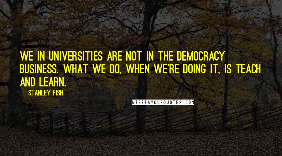 Stanley Fish Quotes: We in universities are not in the democracy business. What we do, when we're doing it, is teach and learn.