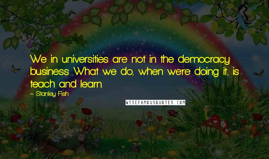 Stanley Fish Quotes: We in universities are not in the democracy business. What we do, when we're doing it, is teach and learn.