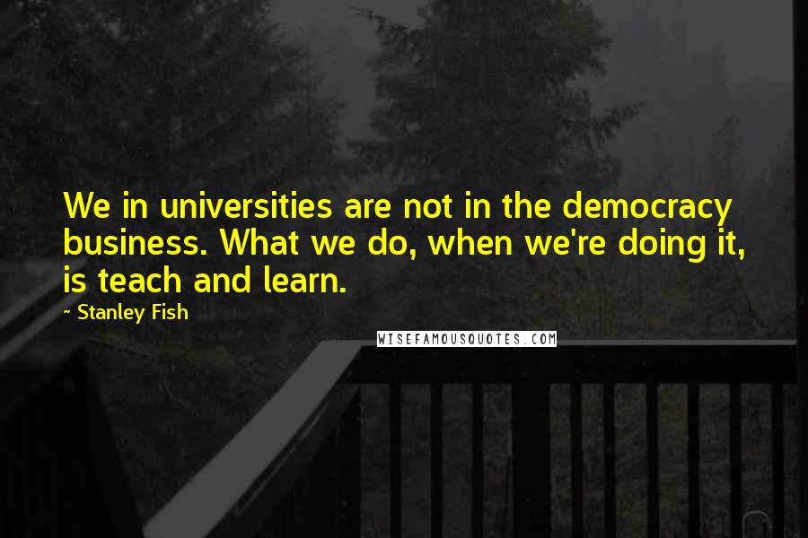 Stanley Fish Quotes: We in universities are not in the democracy business. What we do, when we're doing it, is teach and learn.