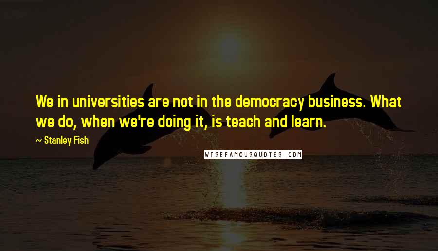 Stanley Fish Quotes: We in universities are not in the democracy business. What we do, when we're doing it, is teach and learn.