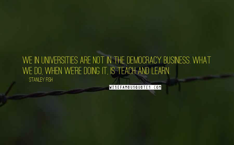 Stanley Fish Quotes: We in universities are not in the democracy business. What we do, when we're doing it, is teach and learn.