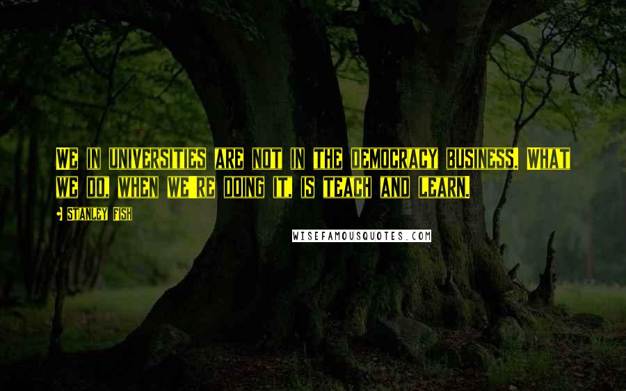 Stanley Fish Quotes: We in universities are not in the democracy business. What we do, when we're doing it, is teach and learn.