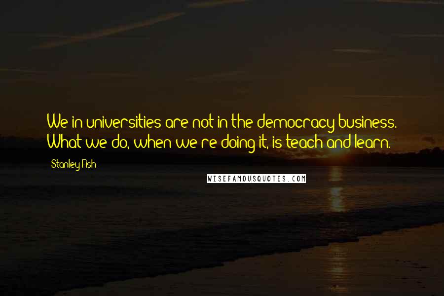 Stanley Fish Quotes: We in universities are not in the democracy business. What we do, when we're doing it, is teach and learn.