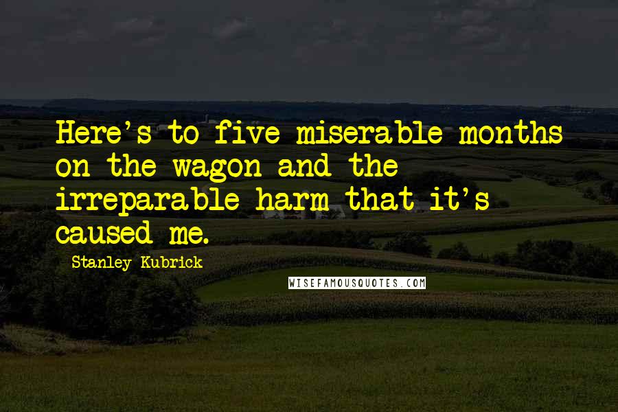 Stanley Kubrick Quotes: Here's to five miserable months on the wagon and the irreparable harm that it's caused me.