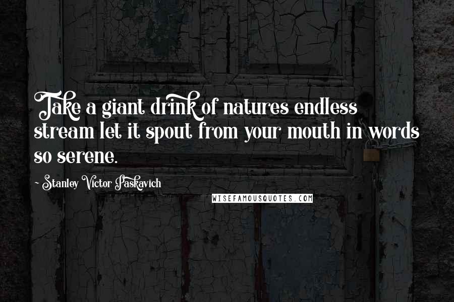 Stanley Victor Paskavich Quotes: Take a giant drink of natures endless stream let it spout from your mouth in words so serene.