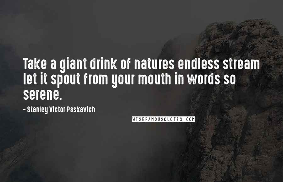 Stanley Victor Paskavich Quotes: Take a giant drink of natures endless stream let it spout from your mouth in words so serene.