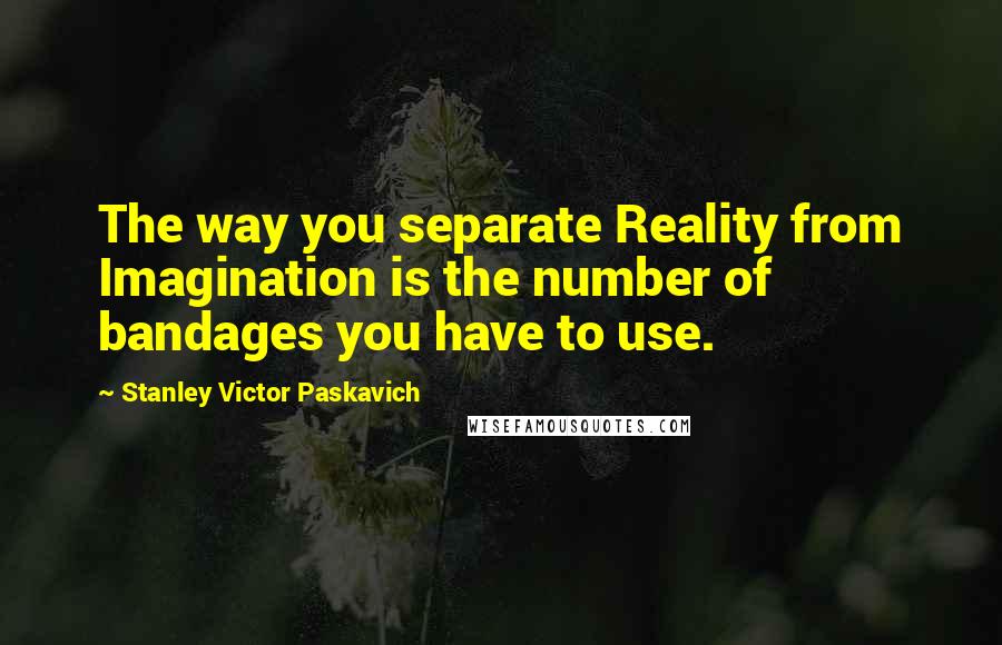 Stanley Victor Paskavich Quotes: The way you separate Reality from Imagination is the number of bandages you have to use.