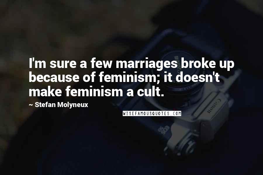 Stefan Molyneux Quotes: I'm sure a few marriages broke up because of feminism; it doesn't make feminism a cult.