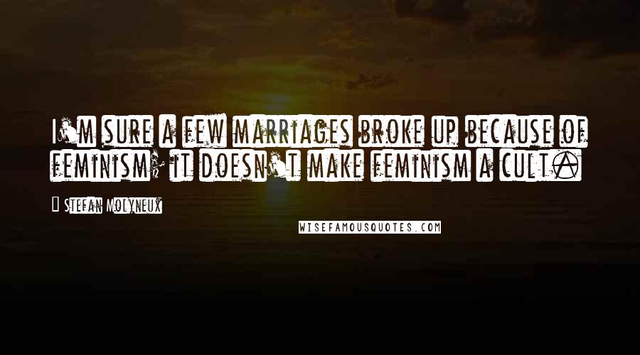 Stefan Molyneux Quotes: I'm sure a few marriages broke up because of feminism; it doesn't make feminism a cult.