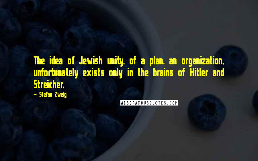 Stefan Zweig Quotes: The idea of Jewish unity, of a plan, an organization, unfortunately exists only in the brains of Hitler and Streicher.