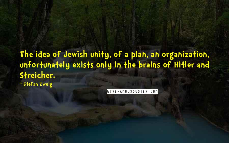 Stefan Zweig Quotes: The idea of Jewish unity, of a plan, an organization, unfortunately exists only in the brains of Hitler and Streicher.
