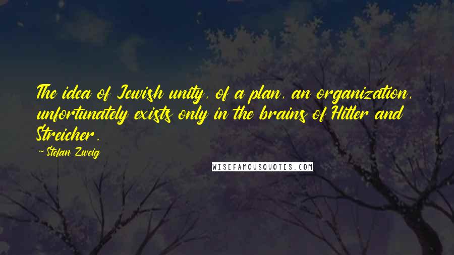 Stefan Zweig Quotes: The idea of Jewish unity, of a plan, an organization, unfortunately exists only in the brains of Hitler and Streicher.