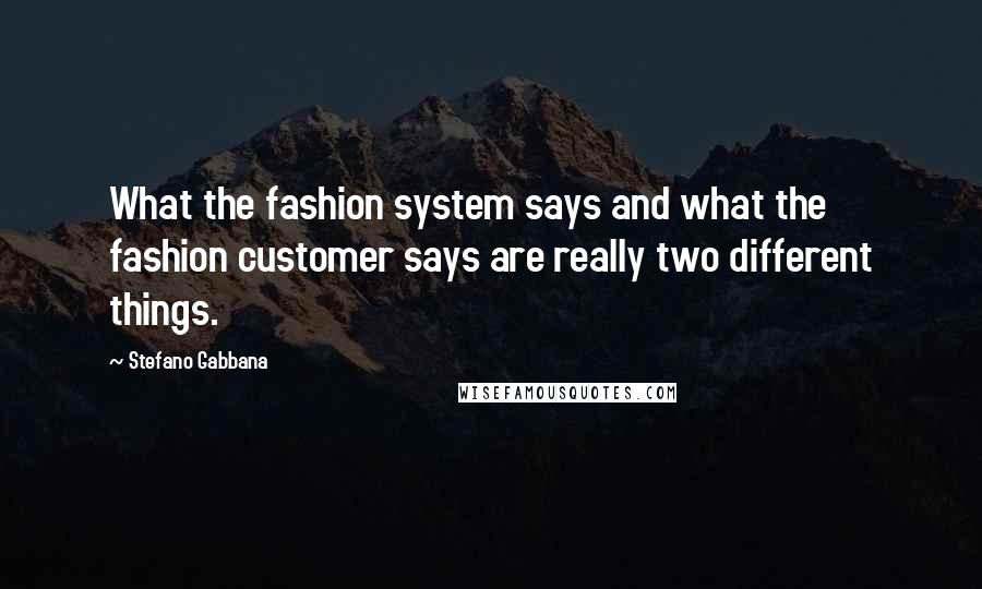 Stefano Gabbana Quotes: What the fashion system says and what the fashion customer says are really two different things.