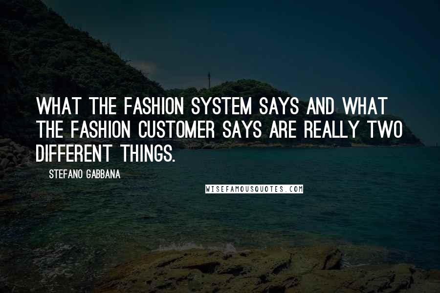 Stefano Gabbana Quotes: What the fashion system says and what the fashion customer says are really two different things.