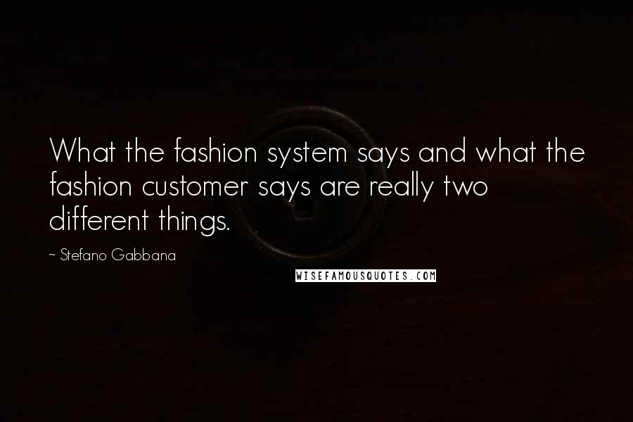 Stefano Gabbana Quotes: What the fashion system says and what the fashion customer says are really two different things.