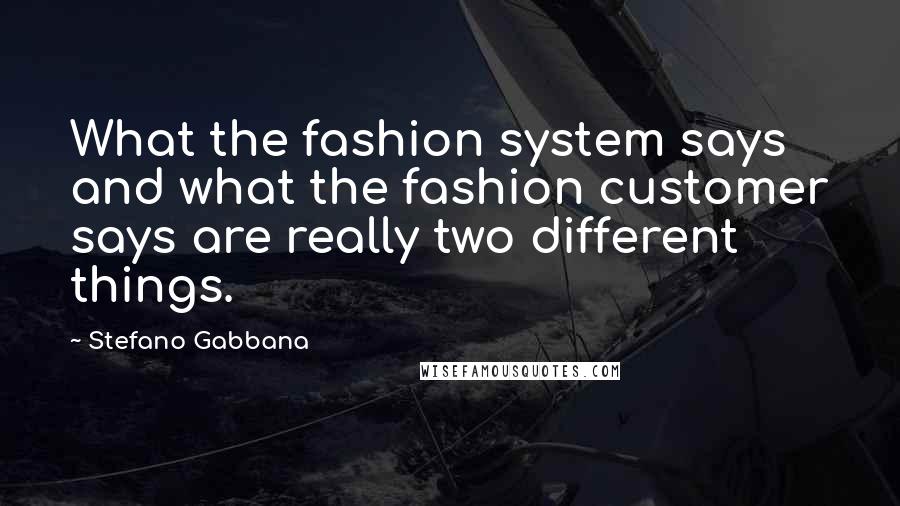 Stefano Gabbana Quotes: What the fashion system says and what the fashion customer says are really two different things.