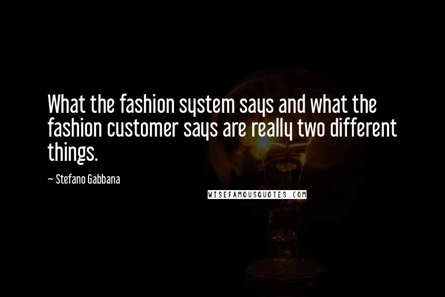 Stefano Gabbana Quotes: What the fashion system says and what the fashion customer says are really two different things.