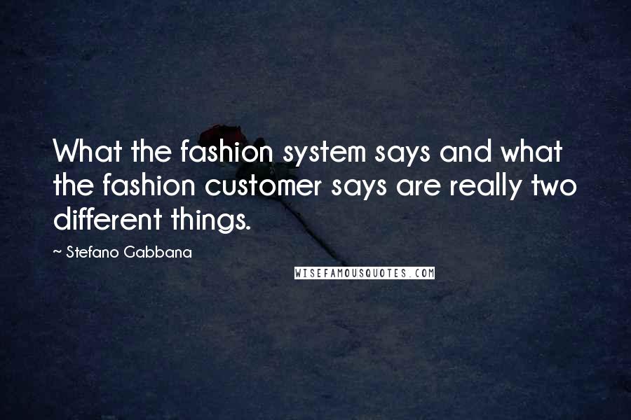 Stefano Gabbana Quotes: What the fashion system says and what the fashion customer says are really two different things.