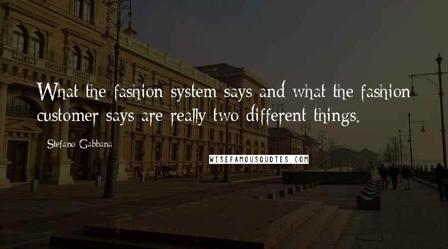 Stefano Gabbana Quotes: What the fashion system says and what the fashion customer says are really two different things.