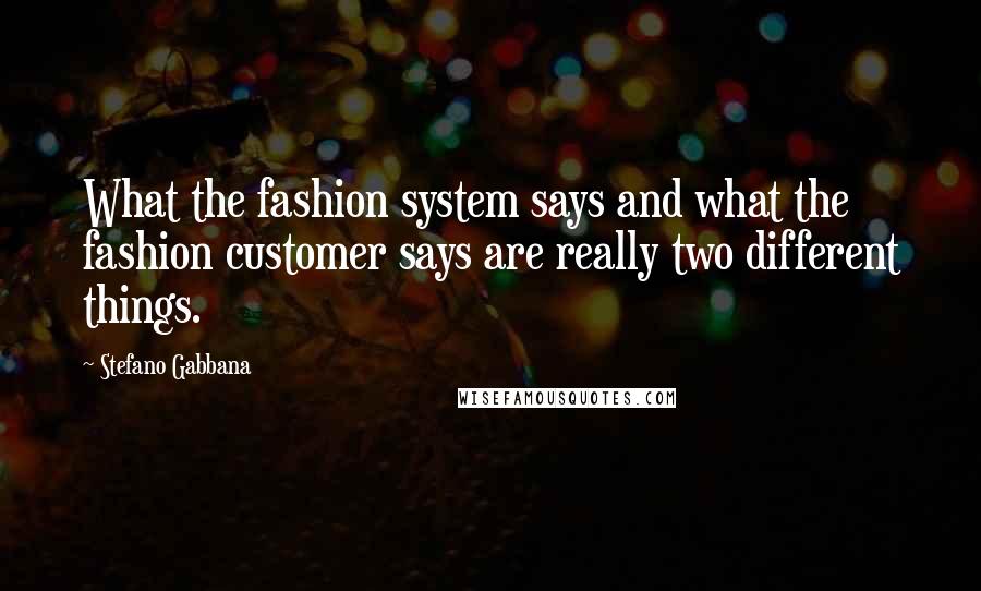 Stefano Gabbana Quotes: What the fashion system says and what the fashion customer says are really two different things.