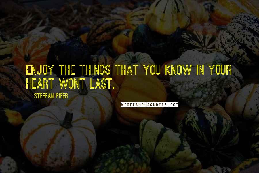 Steffan Piper Quotes: Enjoy the things that you know in your heart wont last.