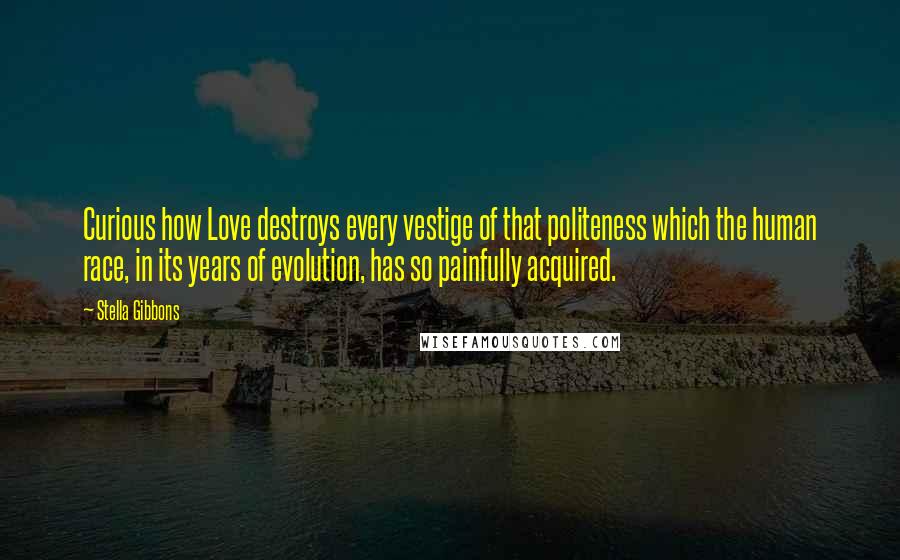 Stella Gibbons Quotes: Curious how Love destroys every vestige of that politeness which the human race, in its years of evolution, has so painfully acquired.