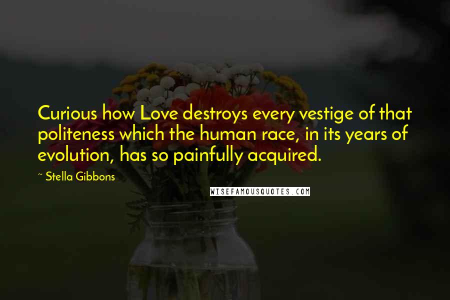 Stella Gibbons Quotes: Curious how Love destroys every vestige of that politeness which the human race, in its years of evolution, has so painfully acquired.