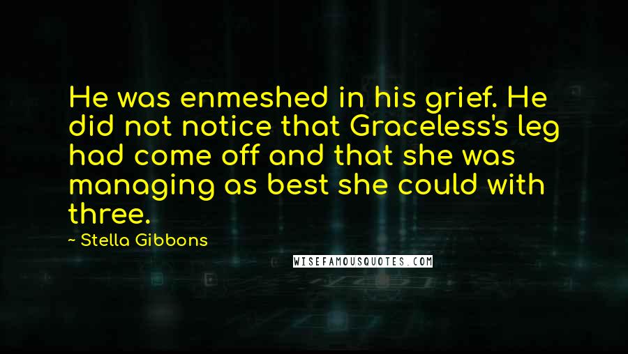 Stella Gibbons Quotes: He was enmeshed in his grief. He did not notice that Graceless's leg had come off and that she was managing as best she could with three.