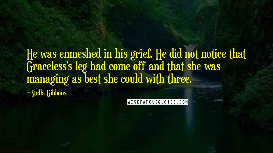 Stella Gibbons Quotes: He was enmeshed in his grief. He did not notice that Graceless's leg had come off and that she was managing as best she could with three.