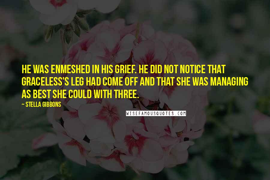 Stella Gibbons Quotes: He was enmeshed in his grief. He did not notice that Graceless's leg had come off and that she was managing as best she could with three.