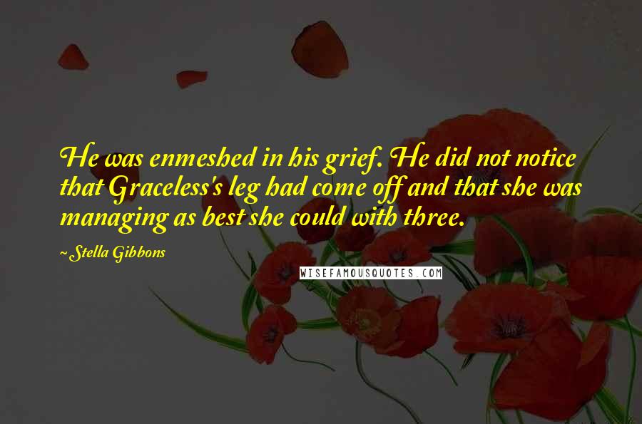 Stella Gibbons Quotes: He was enmeshed in his grief. He did not notice that Graceless's leg had come off and that she was managing as best she could with three.