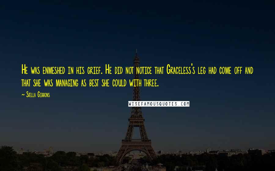 Stella Gibbons Quotes: He was enmeshed in his grief. He did not notice that Graceless's leg had come off and that she was managing as best she could with three.