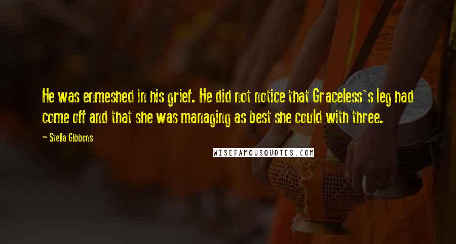 Stella Gibbons Quotes: He was enmeshed in his grief. He did not notice that Graceless's leg had come off and that she was managing as best she could with three.