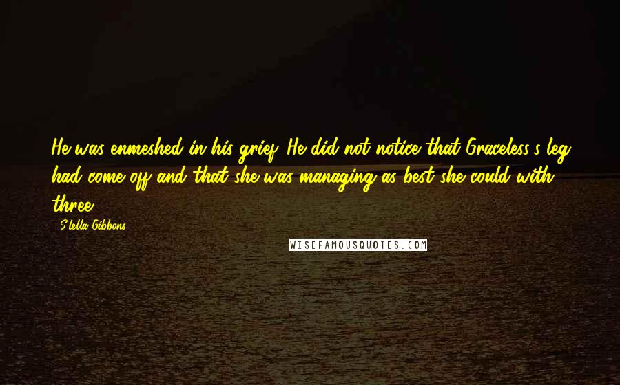 Stella Gibbons Quotes: He was enmeshed in his grief. He did not notice that Graceless's leg had come off and that she was managing as best she could with three.