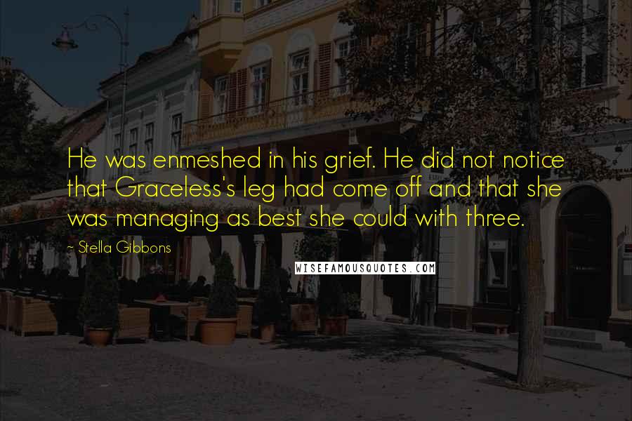 Stella Gibbons Quotes: He was enmeshed in his grief. He did not notice that Graceless's leg had come off and that she was managing as best she could with three.