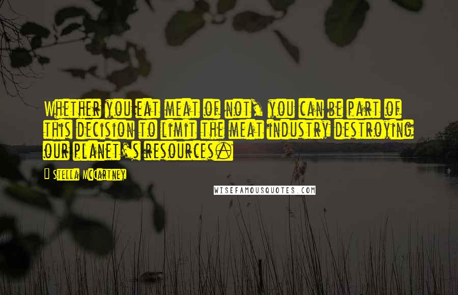 Stella McCartney Quotes: Whether you eat meat of not, you can be part of this decision to limit the meat industry destroying our planet's resources.