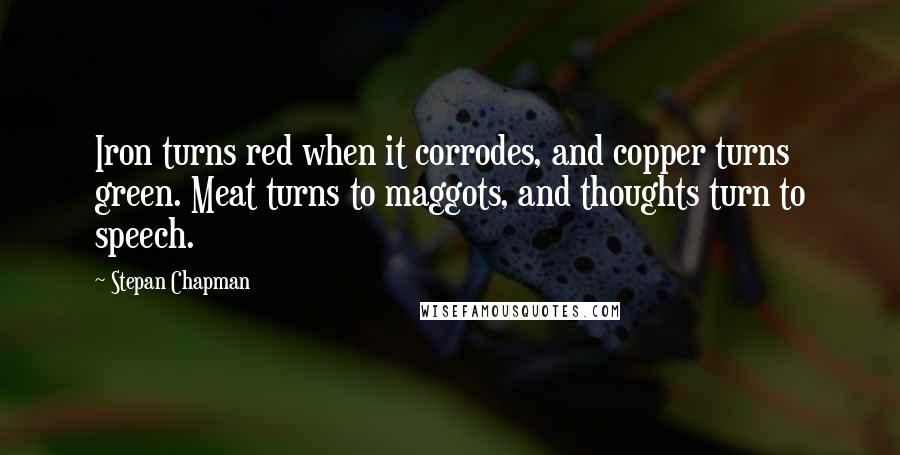 Stepan Chapman Quotes: Iron turns red when it corrodes, and copper turns green. Meat turns to maggots, and thoughts turn to speech.