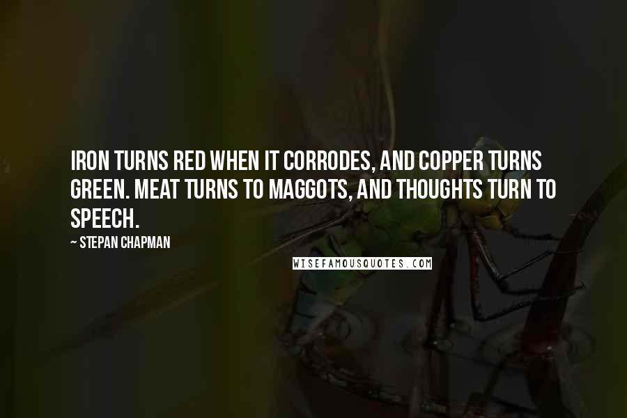 Stepan Chapman Quotes: Iron turns red when it corrodes, and copper turns green. Meat turns to maggots, and thoughts turn to speech.