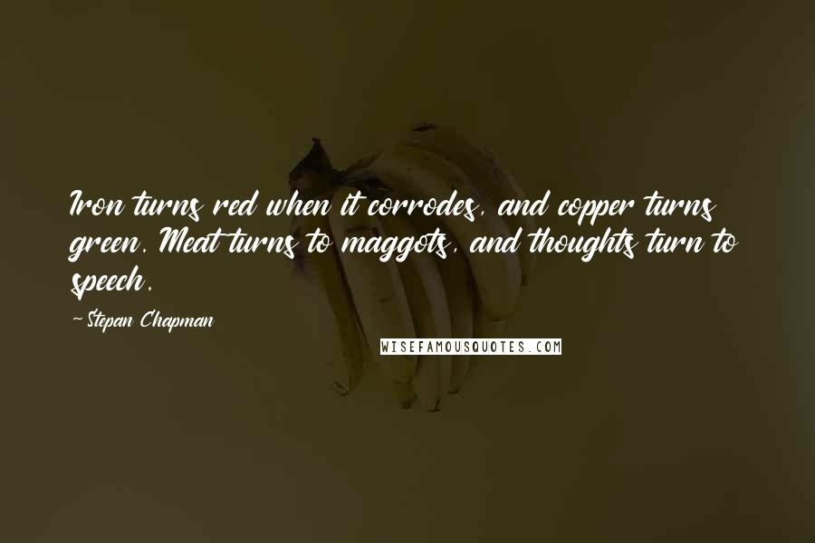 Stepan Chapman Quotes: Iron turns red when it corrodes, and copper turns green. Meat turns to maggots, and thoughts turn to speech.