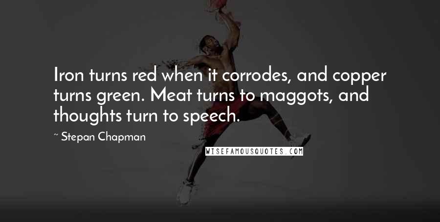 Stepan Chapman Quotes: Iron turns red when it corrodes, and copper turns green. Meat turns to maggots, and thoughts turn to speech.