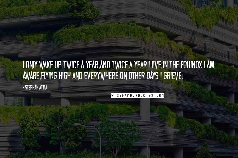 Stephan Attia Quotes: I only wake up twice a year,And twice a year I live;In the equinox I am aware,Flying high and everywhere;On other days I grieve.