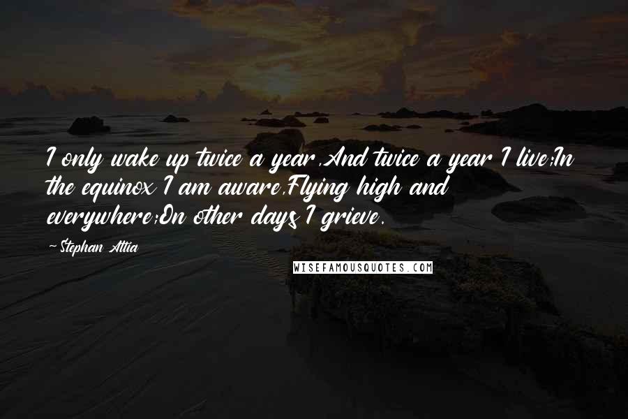 Stephan Attia Quotes: I only wake up twice a year,And twice a year I live;In the equinox I am aware,Flying high and everywhere;On other days I grieve.