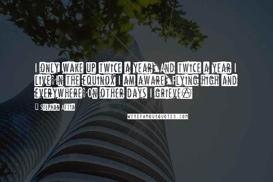 Stephan Attia Quotes: I only wake up twice a year,And twice a year I live;In the equinox I am aware,Flying high and everywhere;On other days I grieve.
