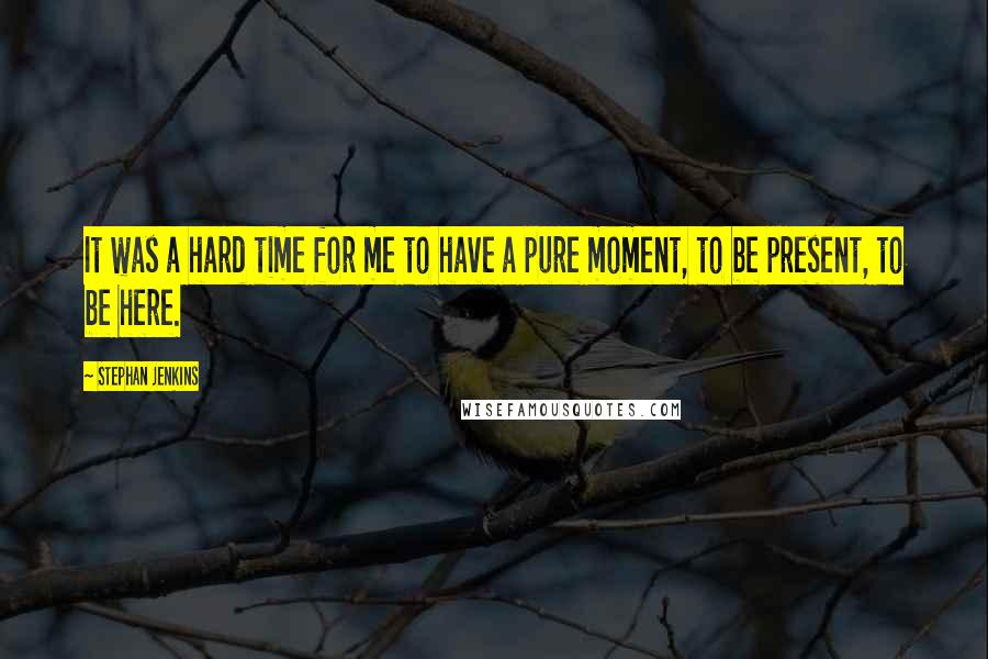 Stephan Jenkins Quotes: It was a hard time for me to have a pure moment, to be present, to be here.