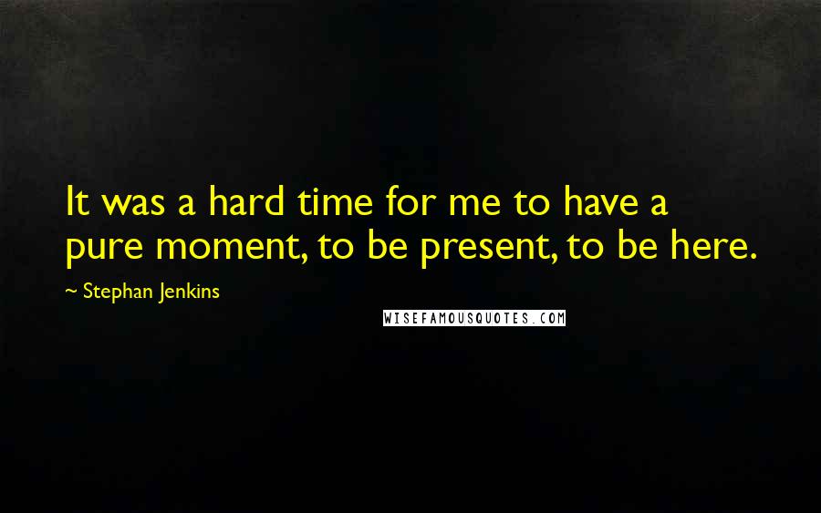 Stephan Jenkins Quotes: It was a hard time for me to have a pure moment, to be present, to be here.